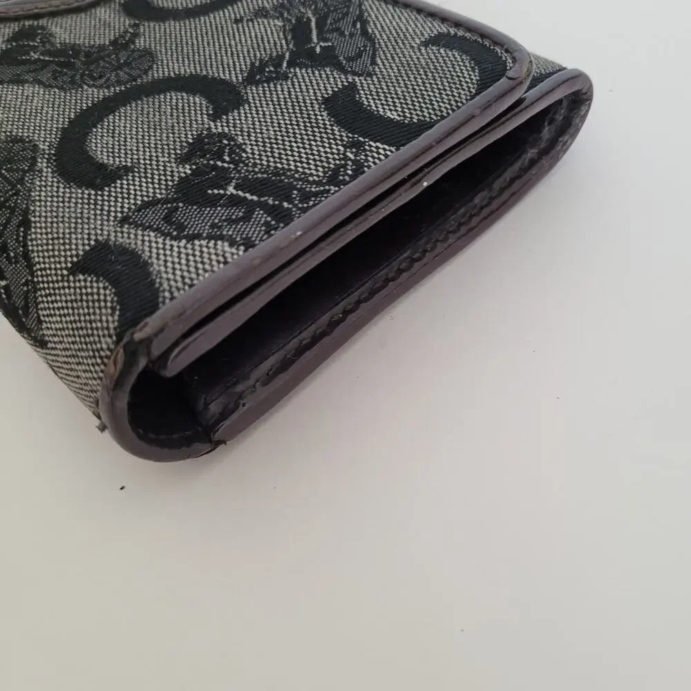 Celine Vintage Envelope Canvas Leather Large Wallet Carriage Brown‎ Gray Logo